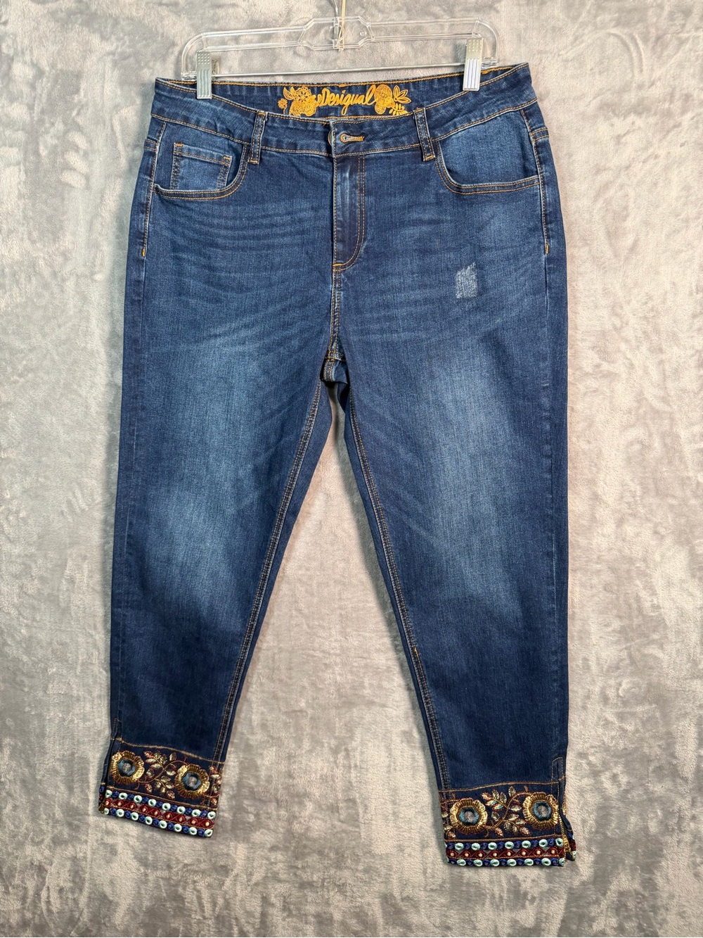 Desigual Exotic jeans women’s 20 blue embellishments sequin cuff Ankle boho